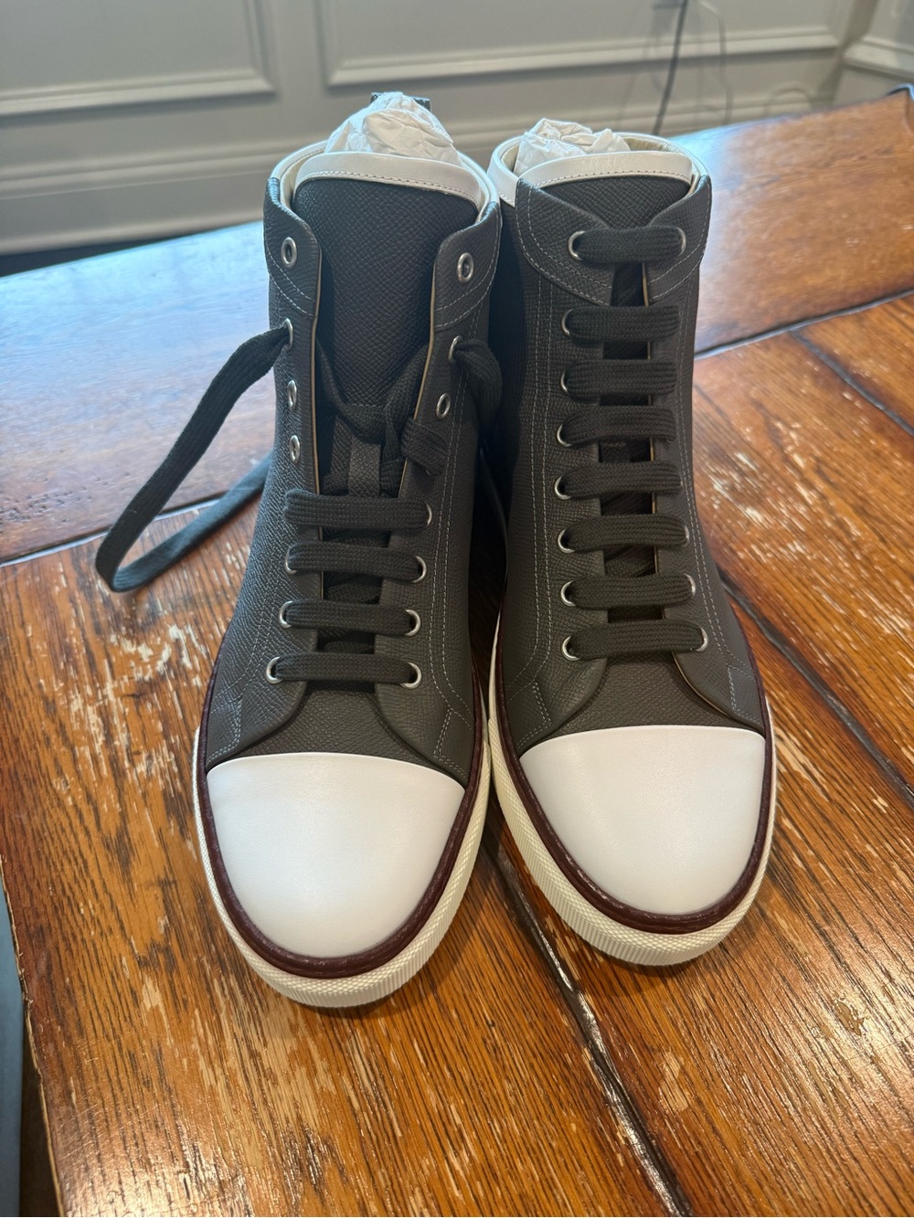HERMÈS Gray Leather High Top Lace Up Men's Casual - Size 42
